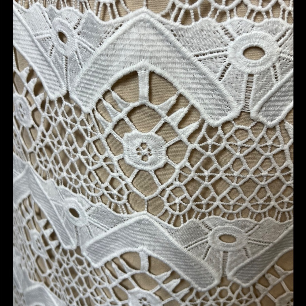LULUS Dress Sway Away Crochet White Beige Overlay Lace Evening Party Mini - Picture 8 of 12
